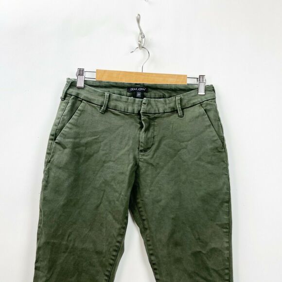 Dear John 27 Womens Army Green Chino Ankle Raw Edge Skinny Pants - Picture 2 of 7